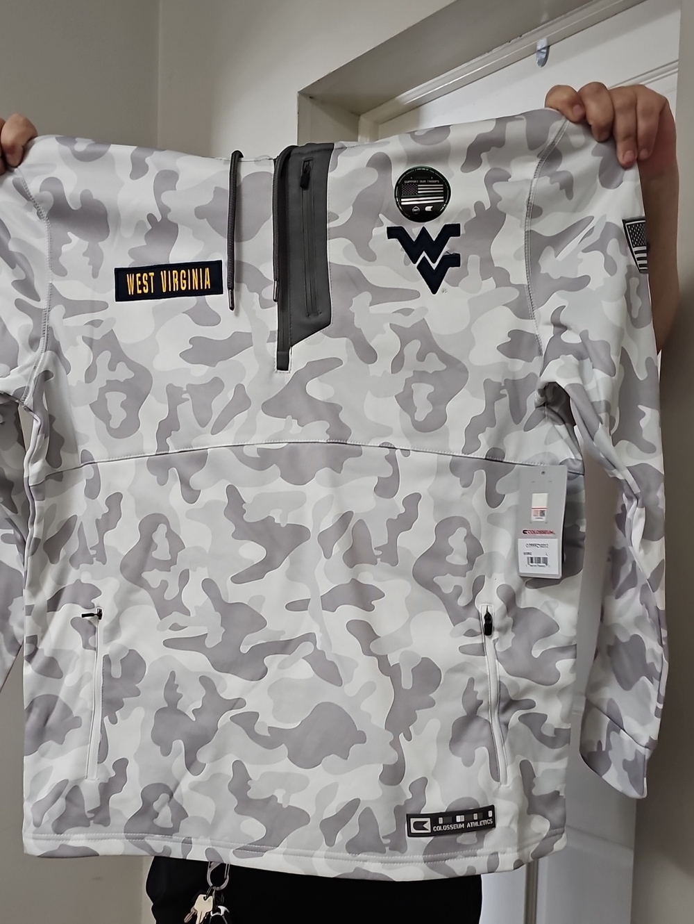 Colosseum Gray Hooded Jacket West Virginia Mountaineers OHT Support The Troops